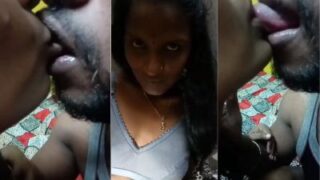 Lover licks his married lover’s tongue in Telugu sex